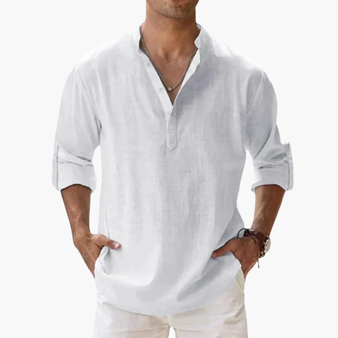 Chemise pour homme à col en V et manches longues