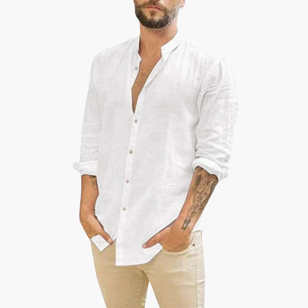 Chemise pour homme à col montant et fermeture boutonnée