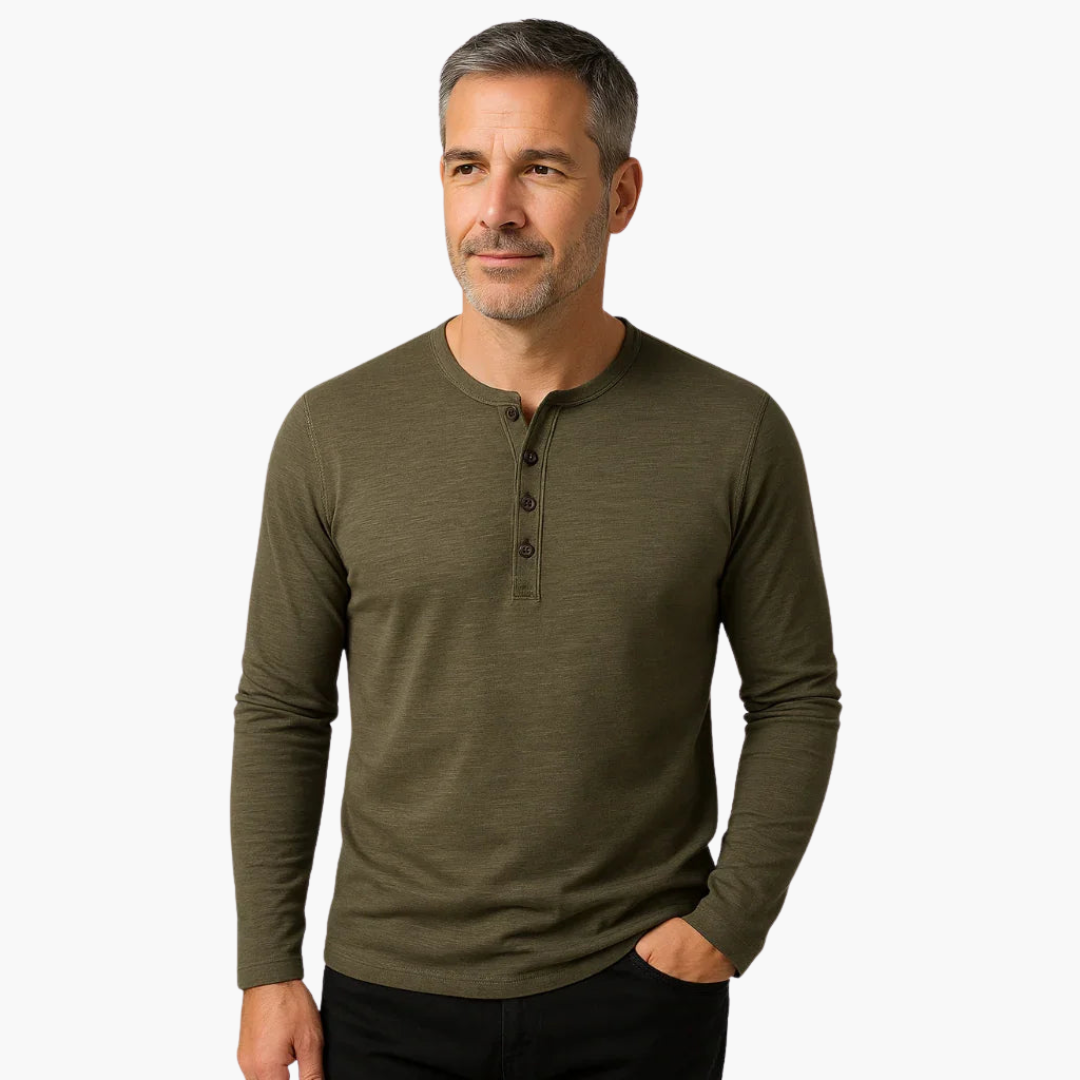 Chemise pour homme à col rond et patte de boutonnage