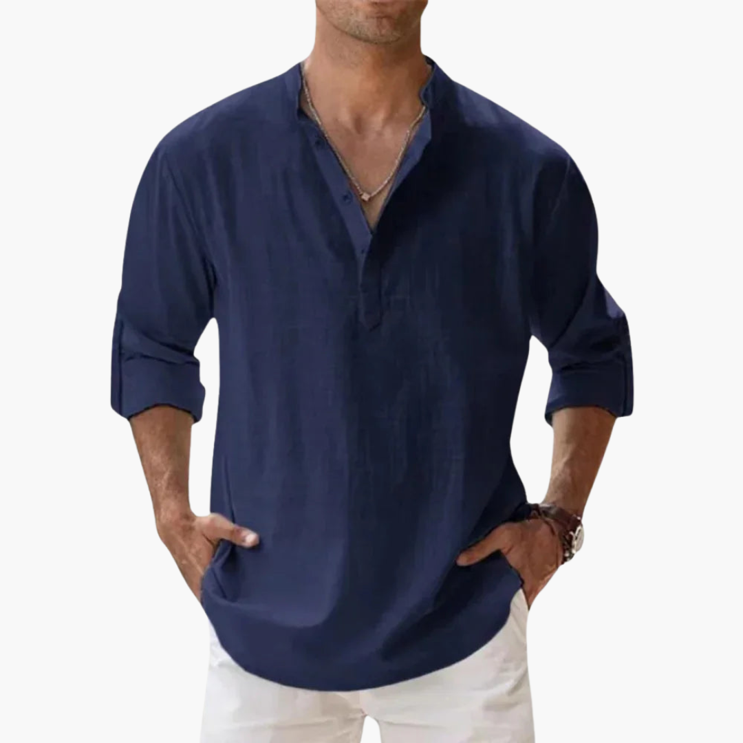 Chemise pour homme avec patte de boutonnage et encolure en V
