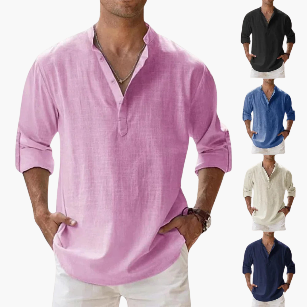 Chemise pour homme avec patte de boutonnage et encolure en V