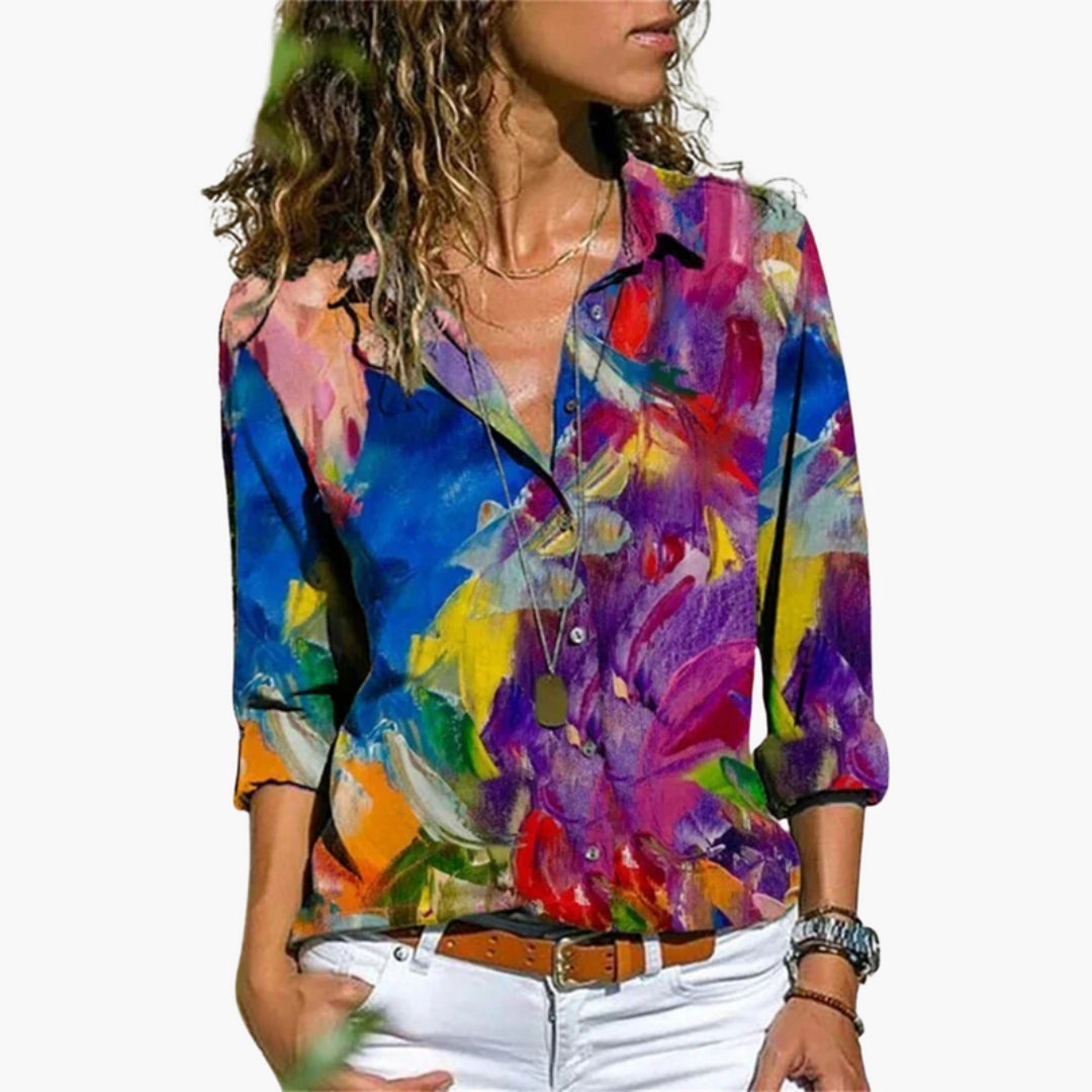Camicia stampata donna con colletto e bottoni