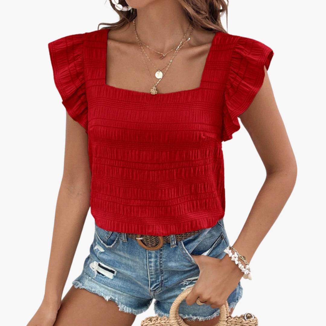 Women's Blouse with Square Neck and Ruffled Sleeves