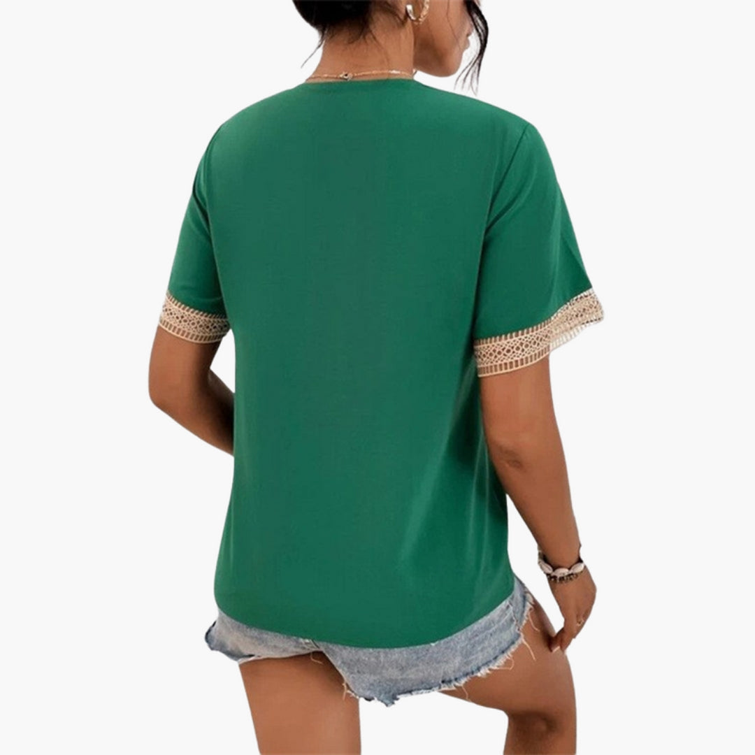 Camicia da donna con scollo a V e rifinitura in pizzo