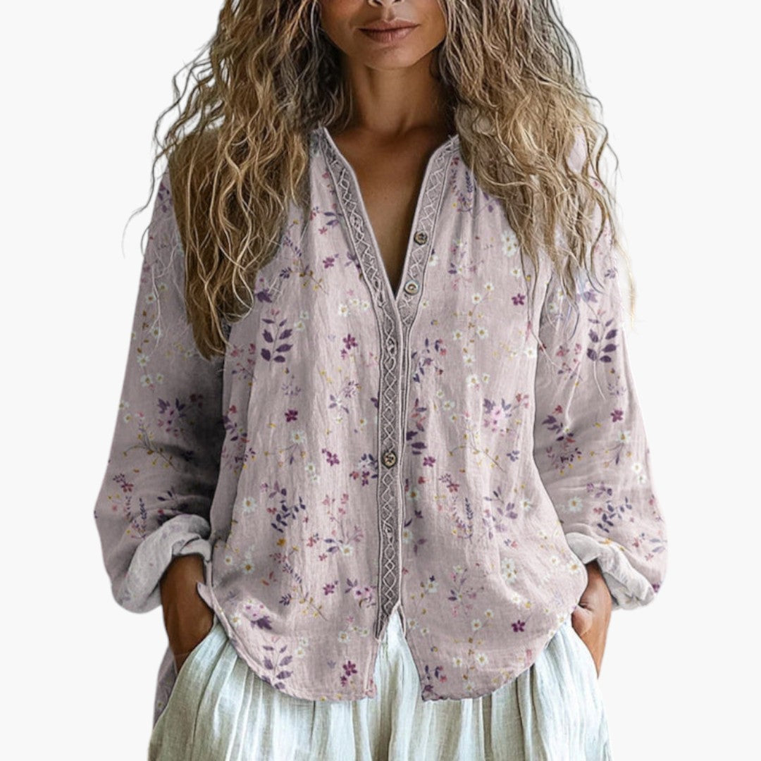 Chemisier femme avec manches longues et coupe drapée