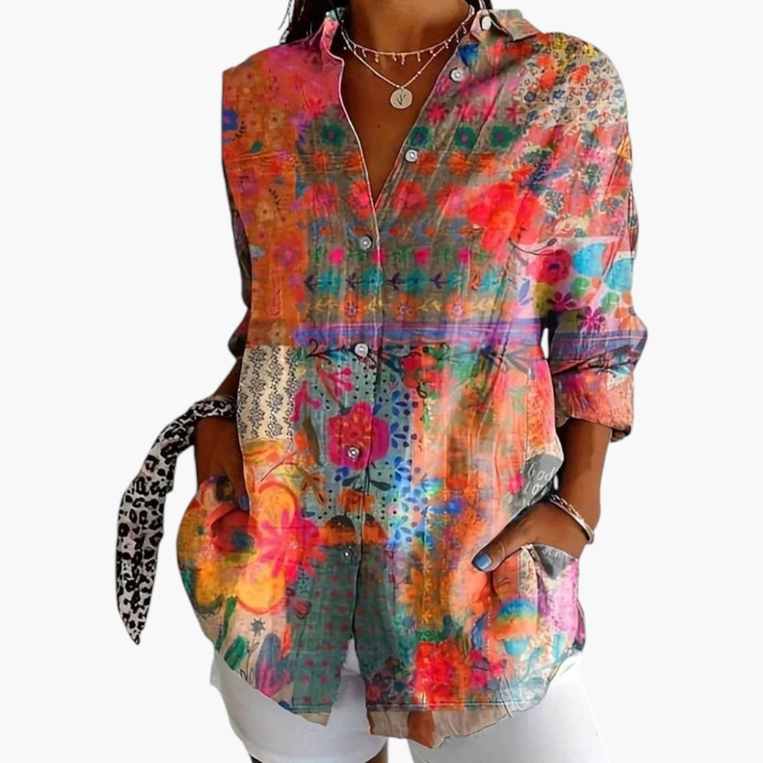 Chemisier femme avec motif imprimé et manches longues
