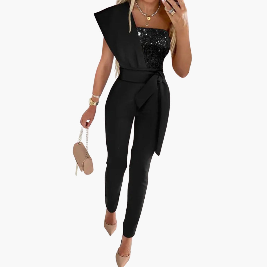 Combinaison Femme Épaule Dénudée avec Surface Pailletée