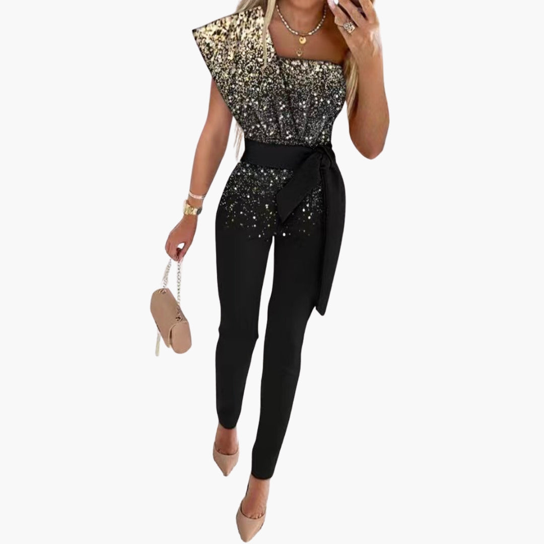 Combinaison Femme Épaule Dénudée avec Surface Pailletée