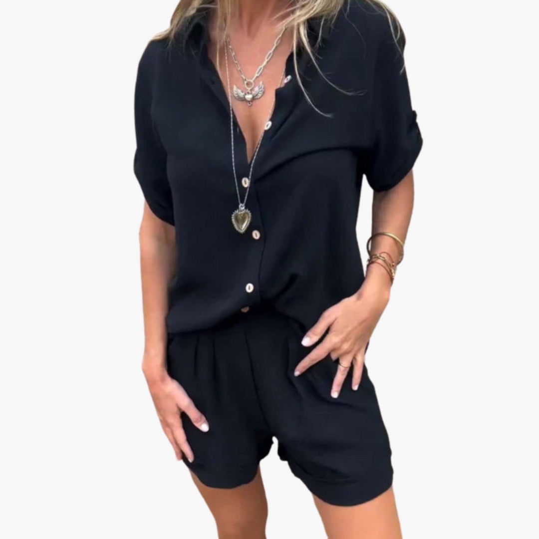 Combinaison Femme Manches Courtes avec Patte Boutonnée