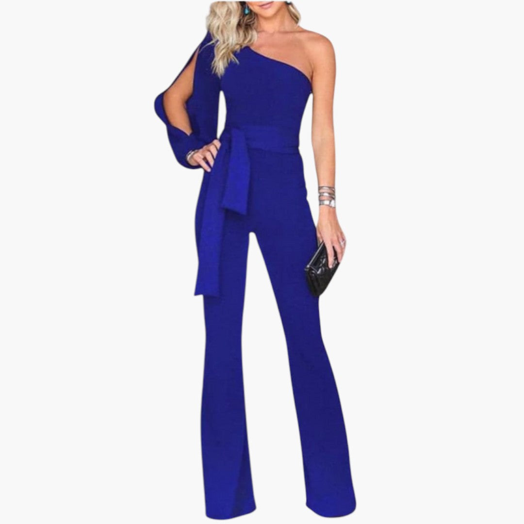 One-Shoulder Women's Jumpsuit with Waist Tie
