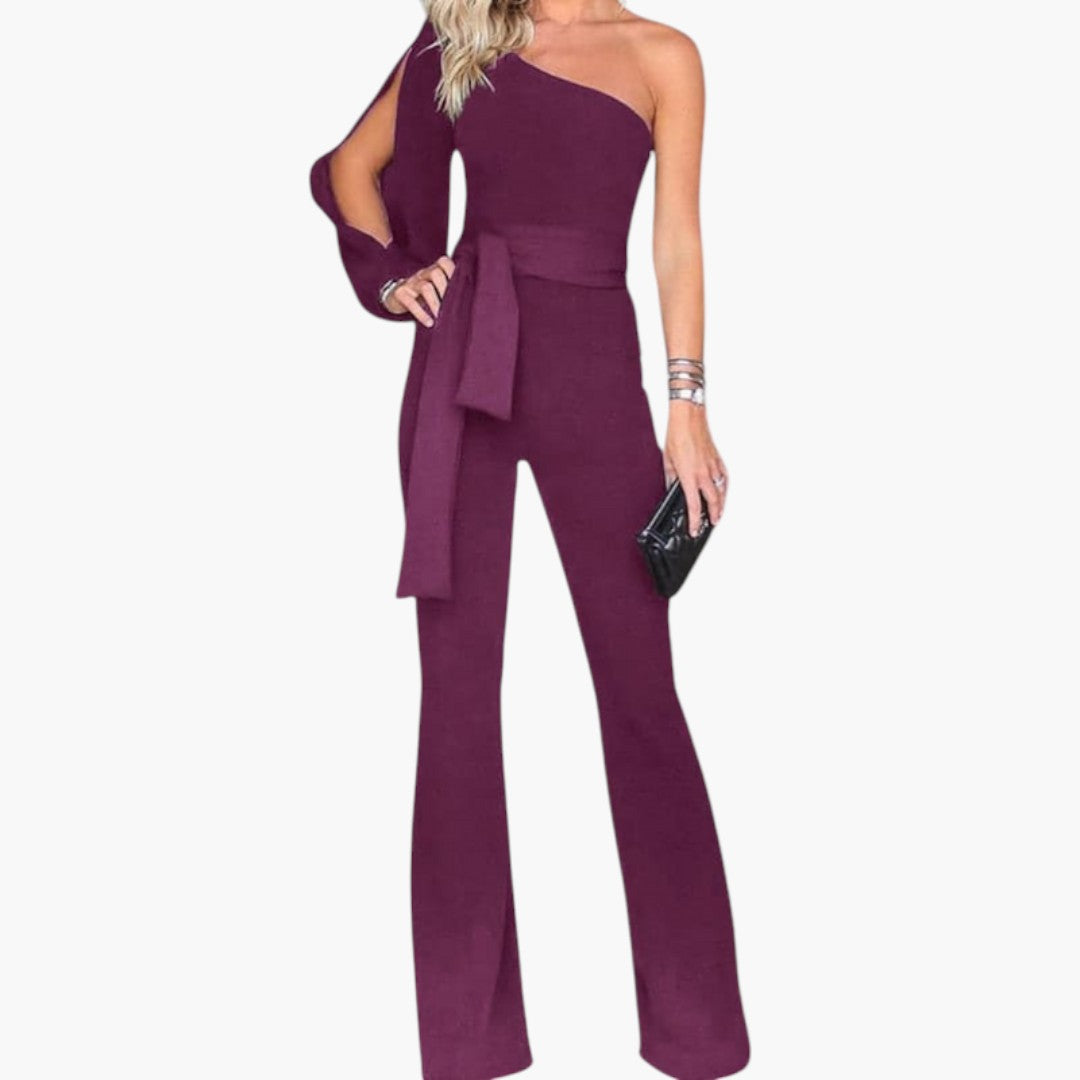 One-Shoulder Women's Jumpsuit with Waist Tie
