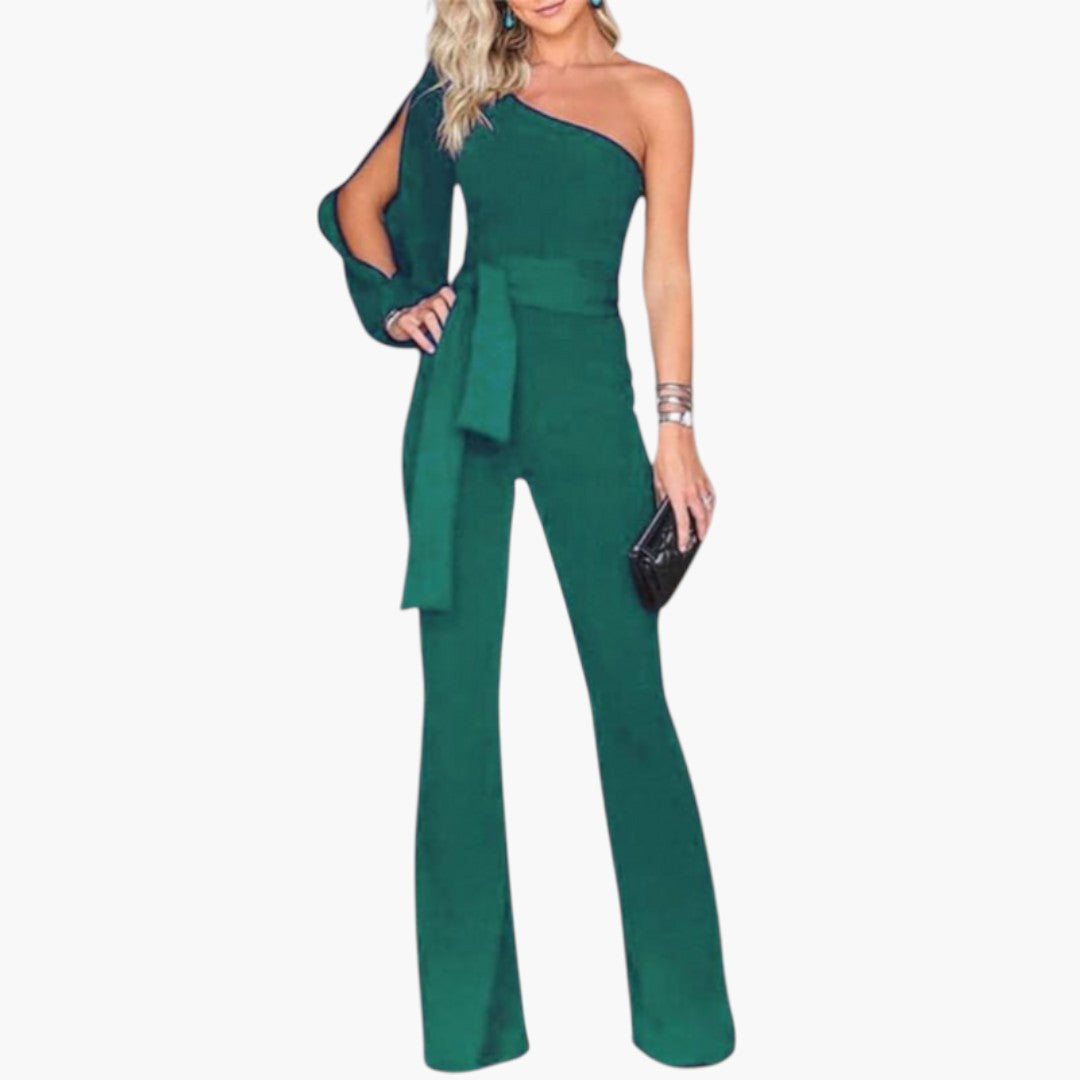 One-Shoulder Women's Jumpsuit with Waist Tie