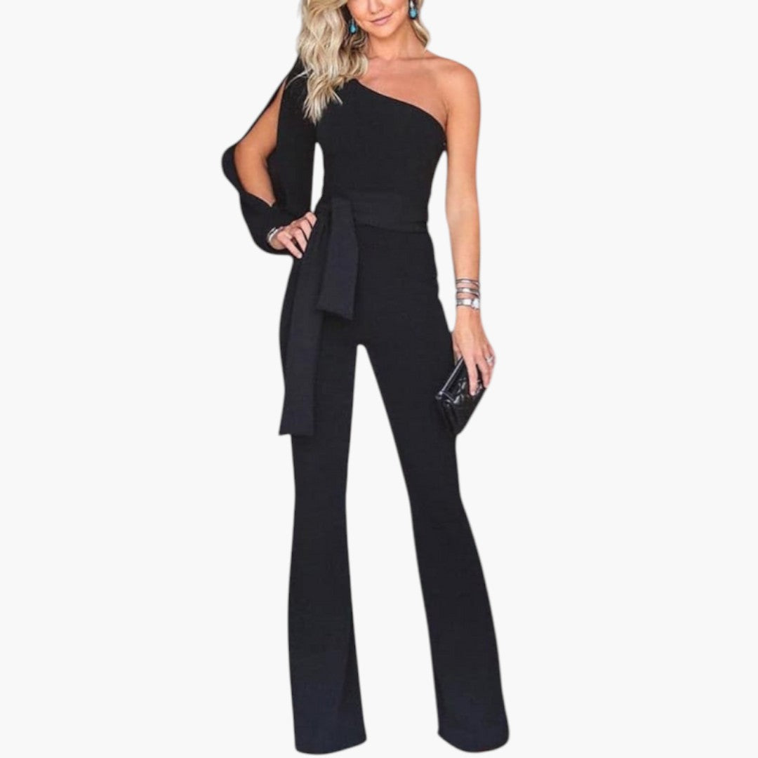 One-Shoulder Women's Jumpsuit with Waist Tie