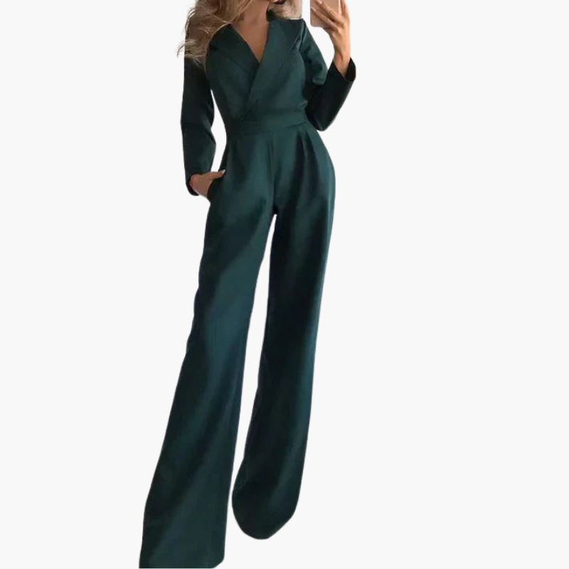 Combinaison à manches longues pour femme avec col et jambes larges