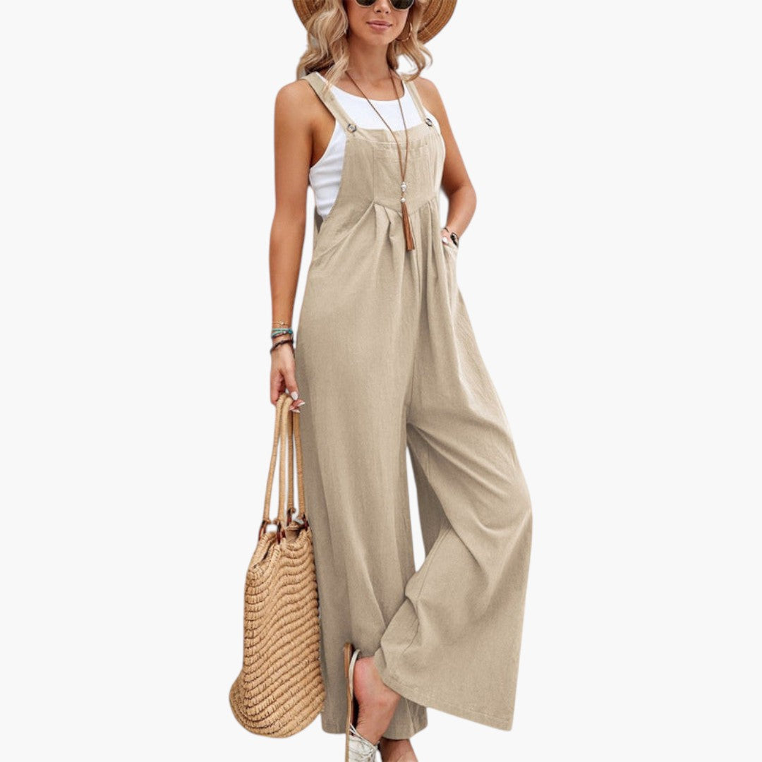 Tuta donna con spalline e gambe larghe