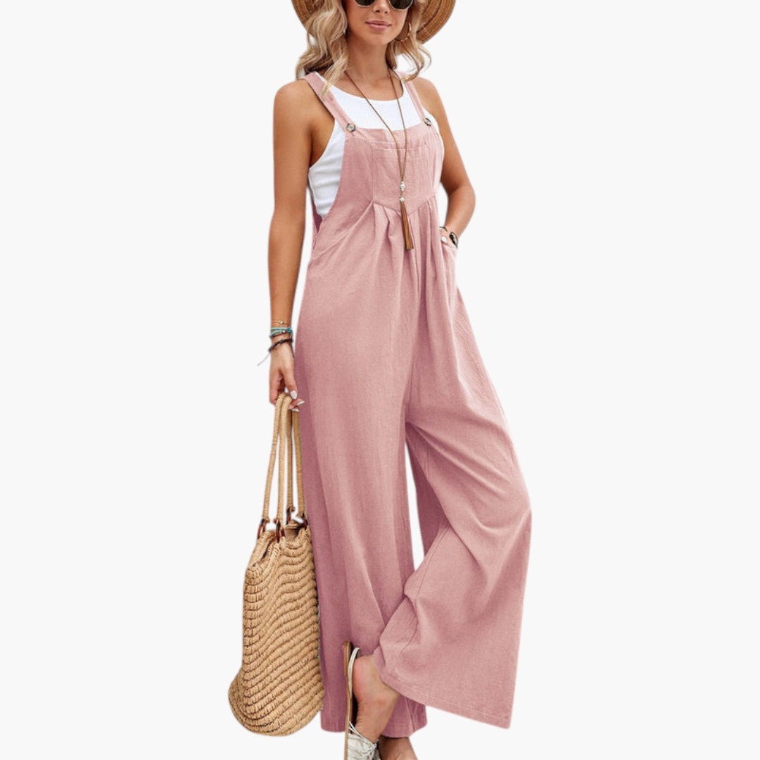 Tuta donna con spalline e gambe larghe