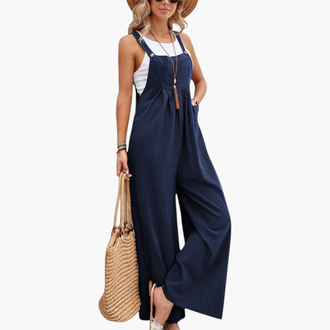 Tuta donna con spalline e gambe larghe