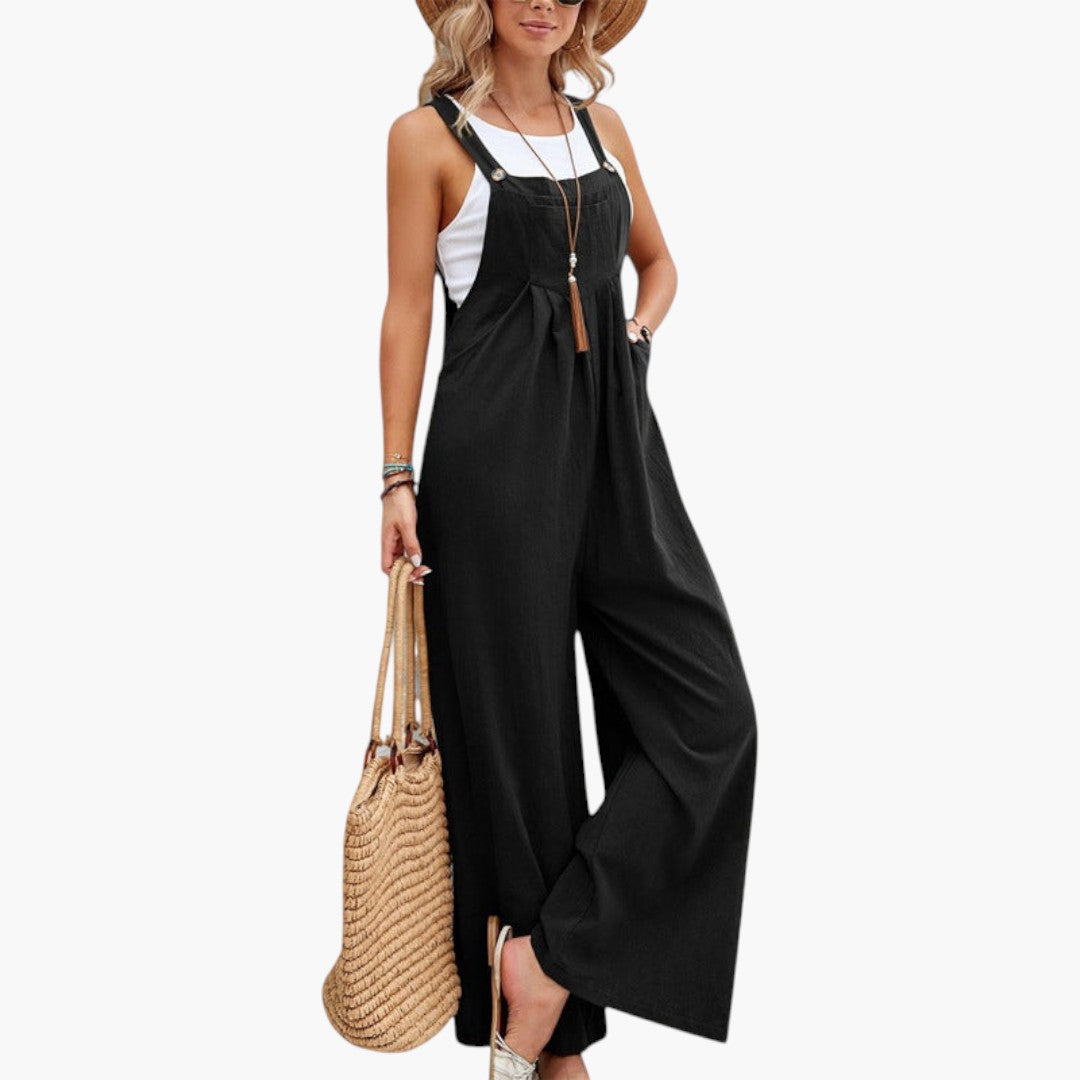 Tuta donna con spalline e gambe larghe