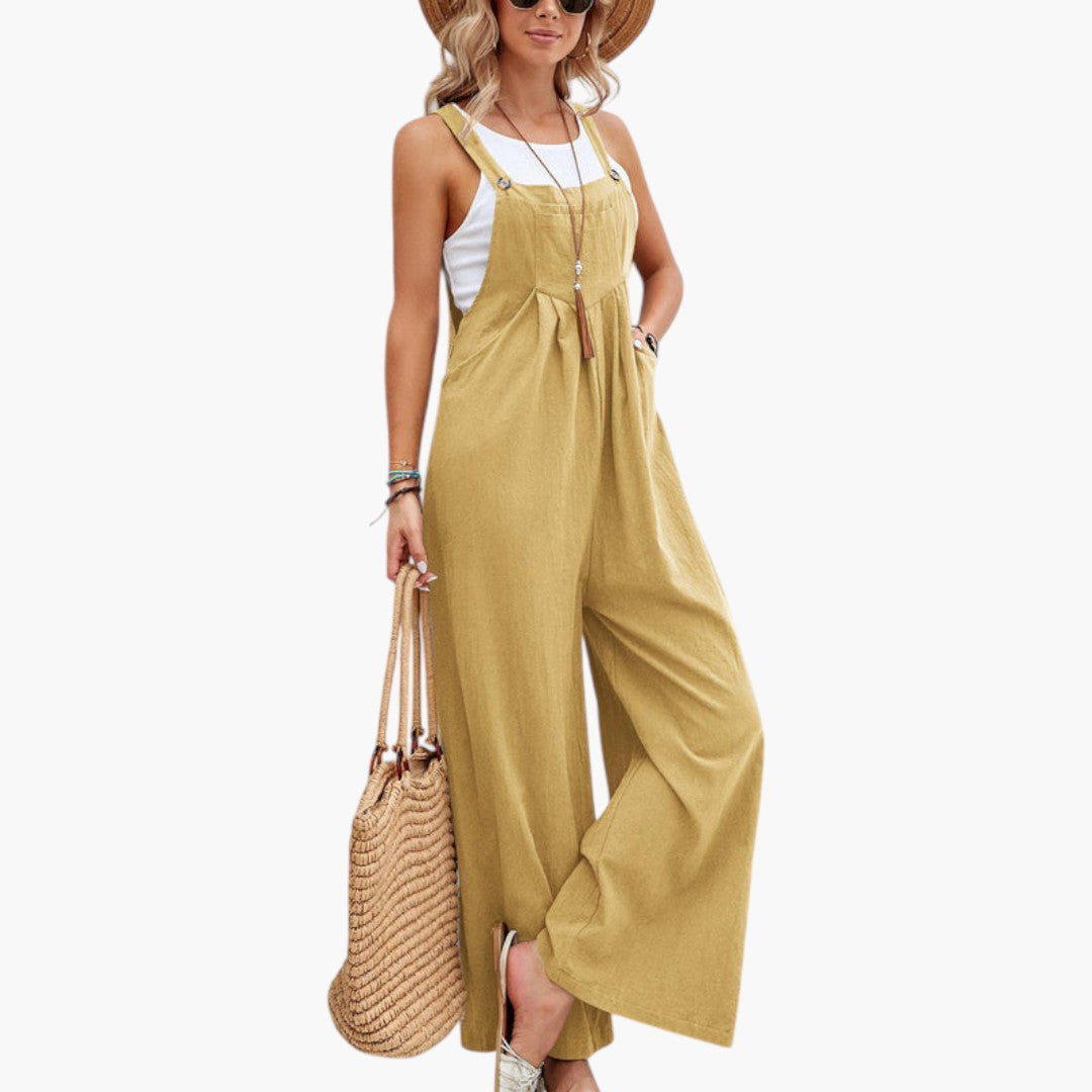 Tuta donna con spalline e gambe larghe