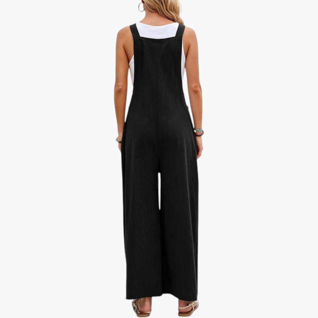 Tuta donna con spalline e gambe larghe