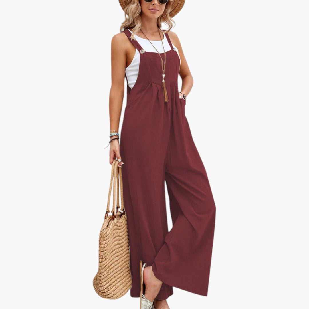 Tuta donna con spalline e gambe larghe