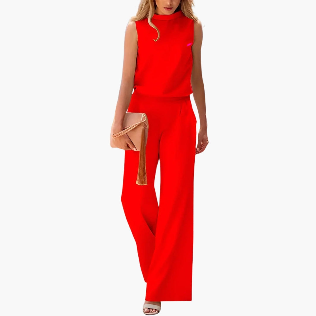 Tuta donna con collo alto e gambe larghe