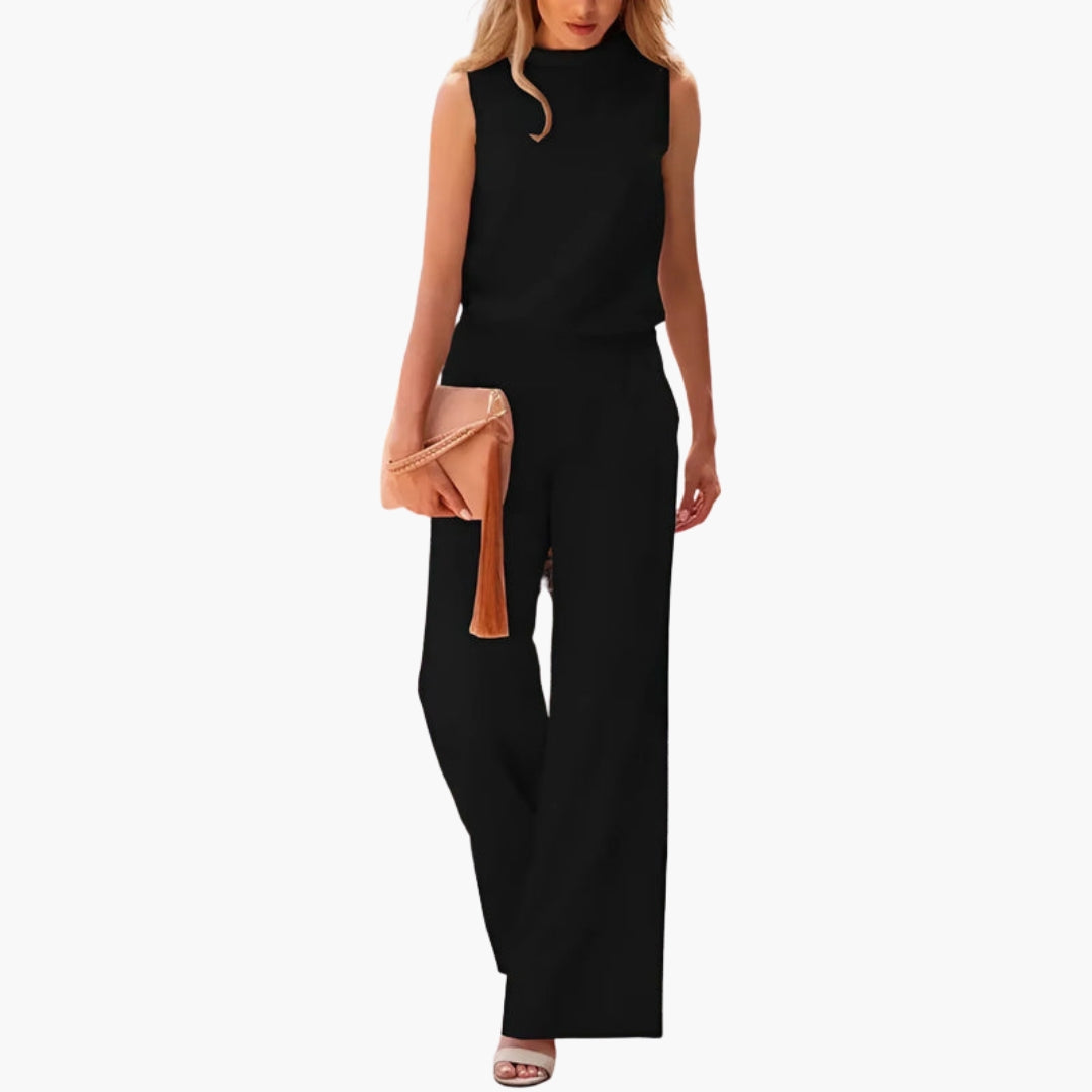 Tuta donna con collo alto e gambe larghe