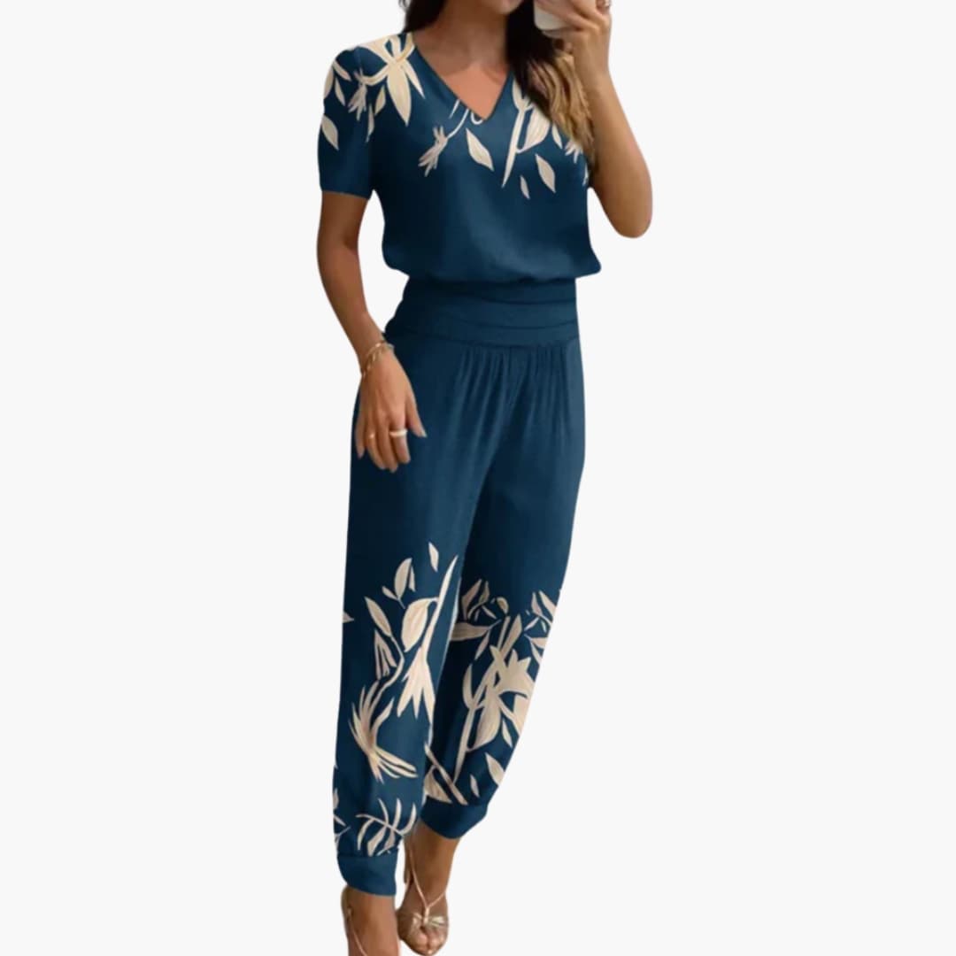 Combinaison femme à encolure en V avec motif marbré