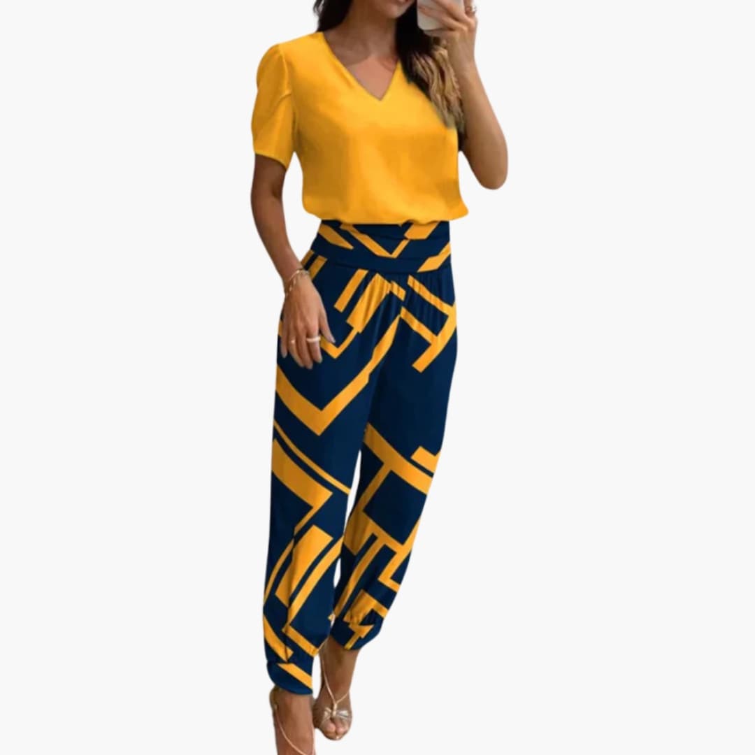 Combinaison femme à encolure en V avec motif marbré