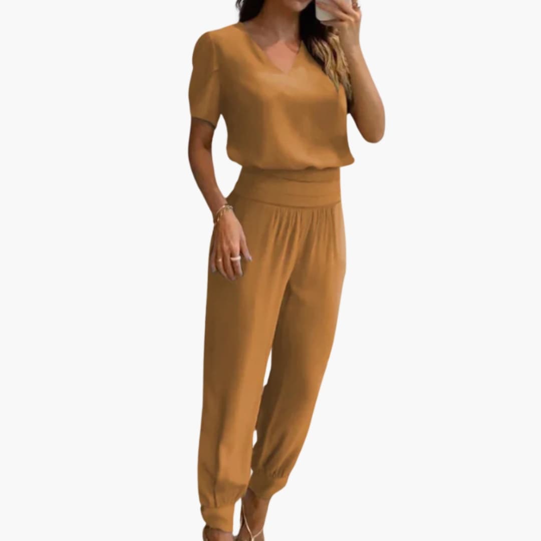 Combinaison femme à encolure en V avec motif marbré