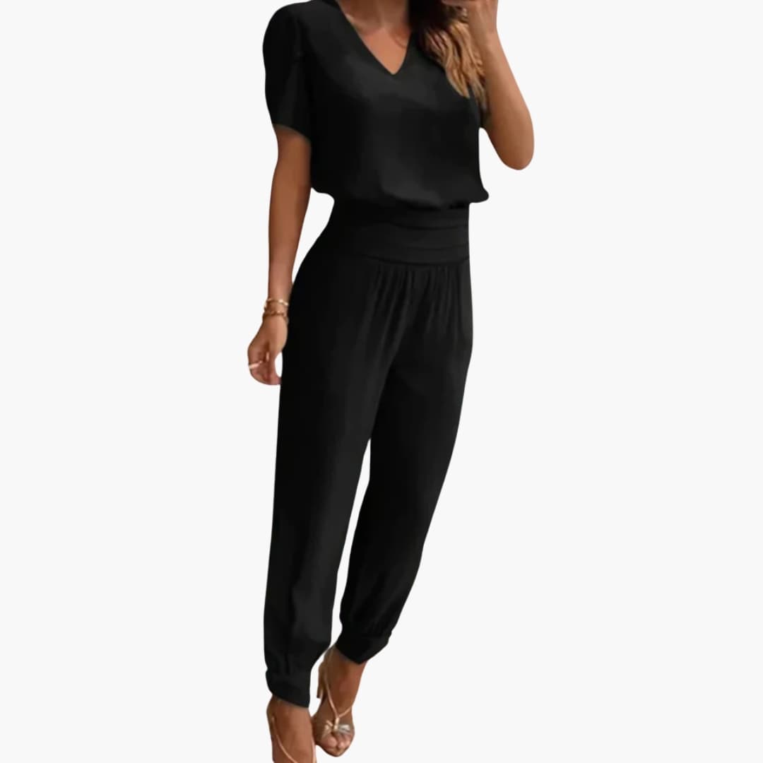 Combinaison femme à encolure en V avec motif marbré