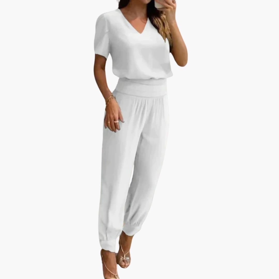 Combinaison femme à encolure en V avec motif marbré