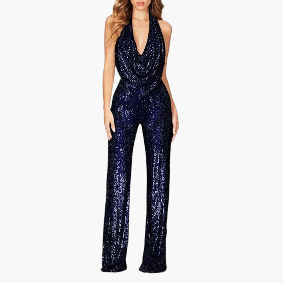 Combinaison femme à sequins avec col licou et jambes larges