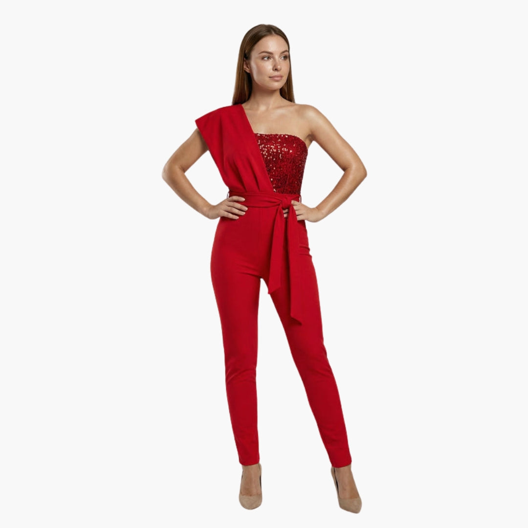 Combinaison femme asymétrique à une épaule avec lien à la taille