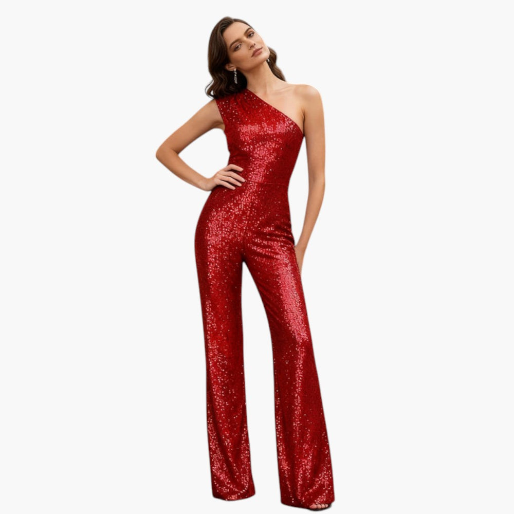 Combinaison femme une épaule avec surface à sequins - coupe jambes ...