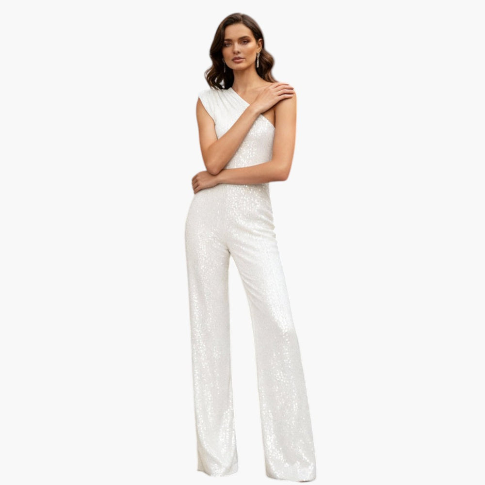 Combinaison femme une épaule avec surface à sequins - coupe jambes ...