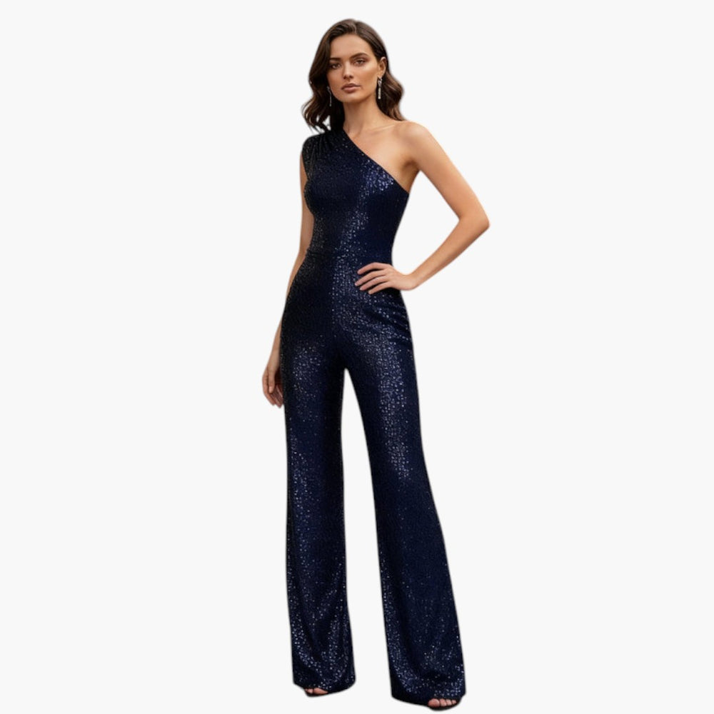Combinaison femme une épaule avec surface à sequins - coupe jambes ...