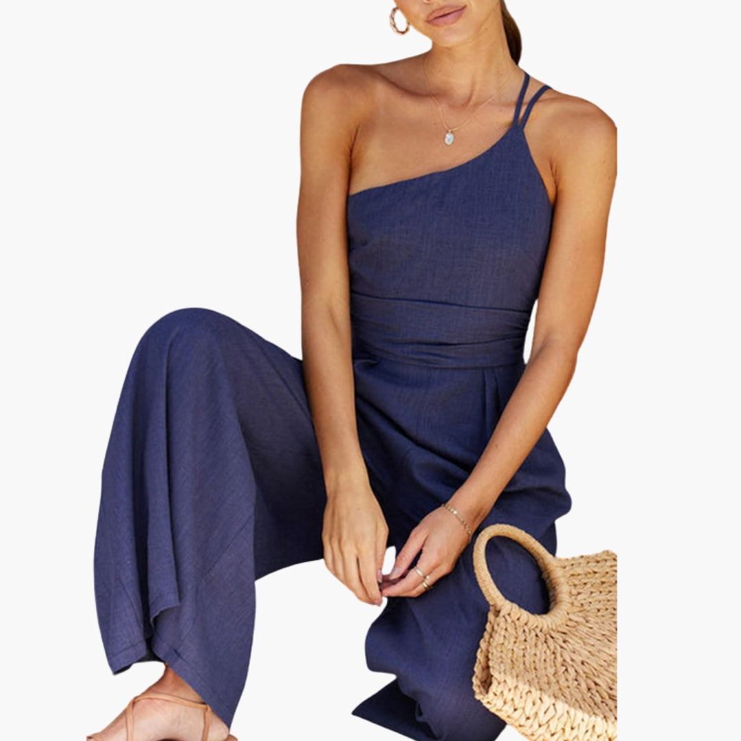Tuta donna con una spalla e gambe larghe