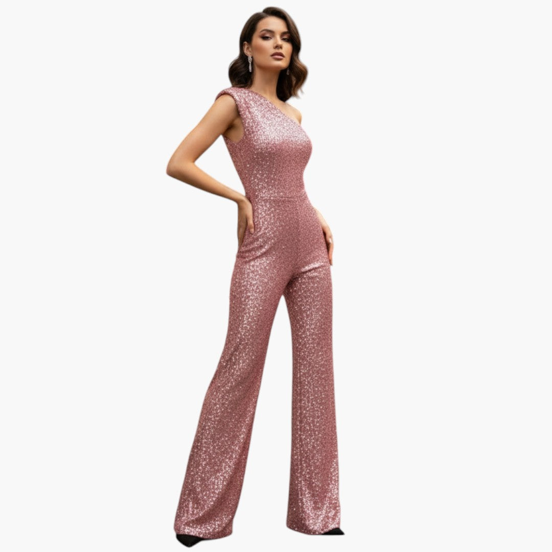 Tuta da donna con una spalla e gambe larghe