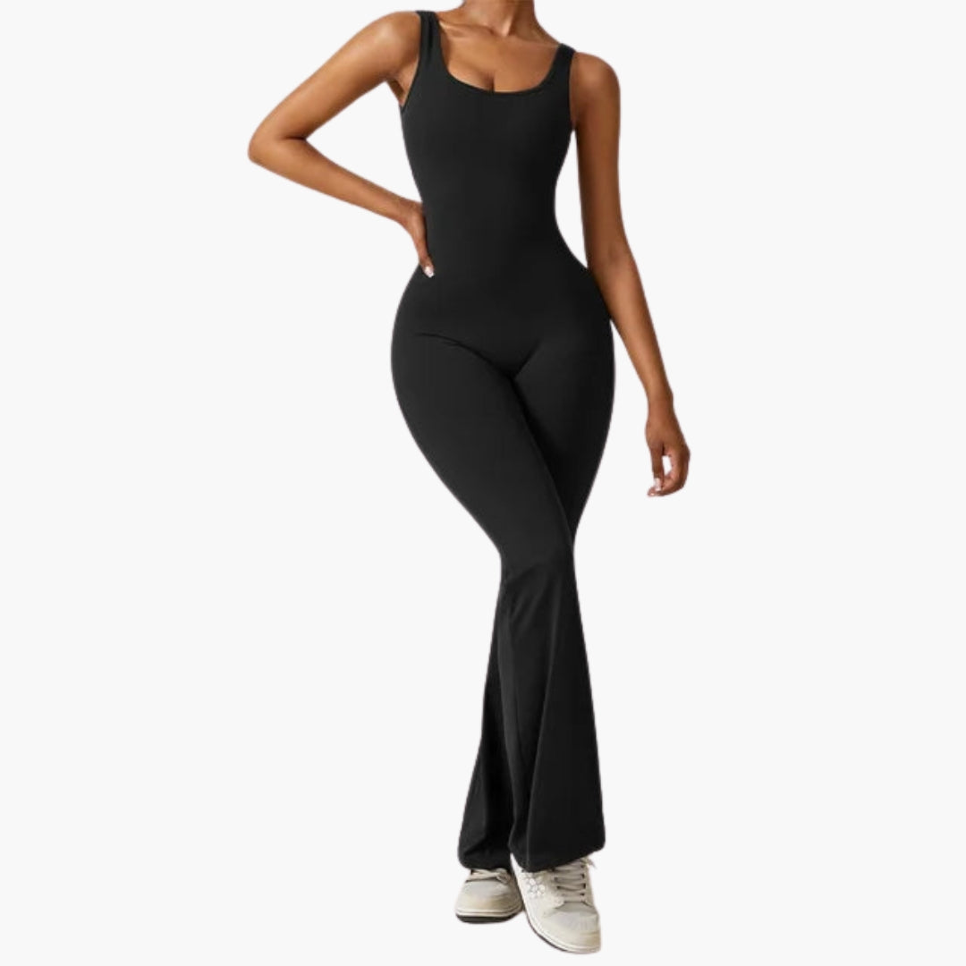 Women's jumpsuit with rounded collar and open back