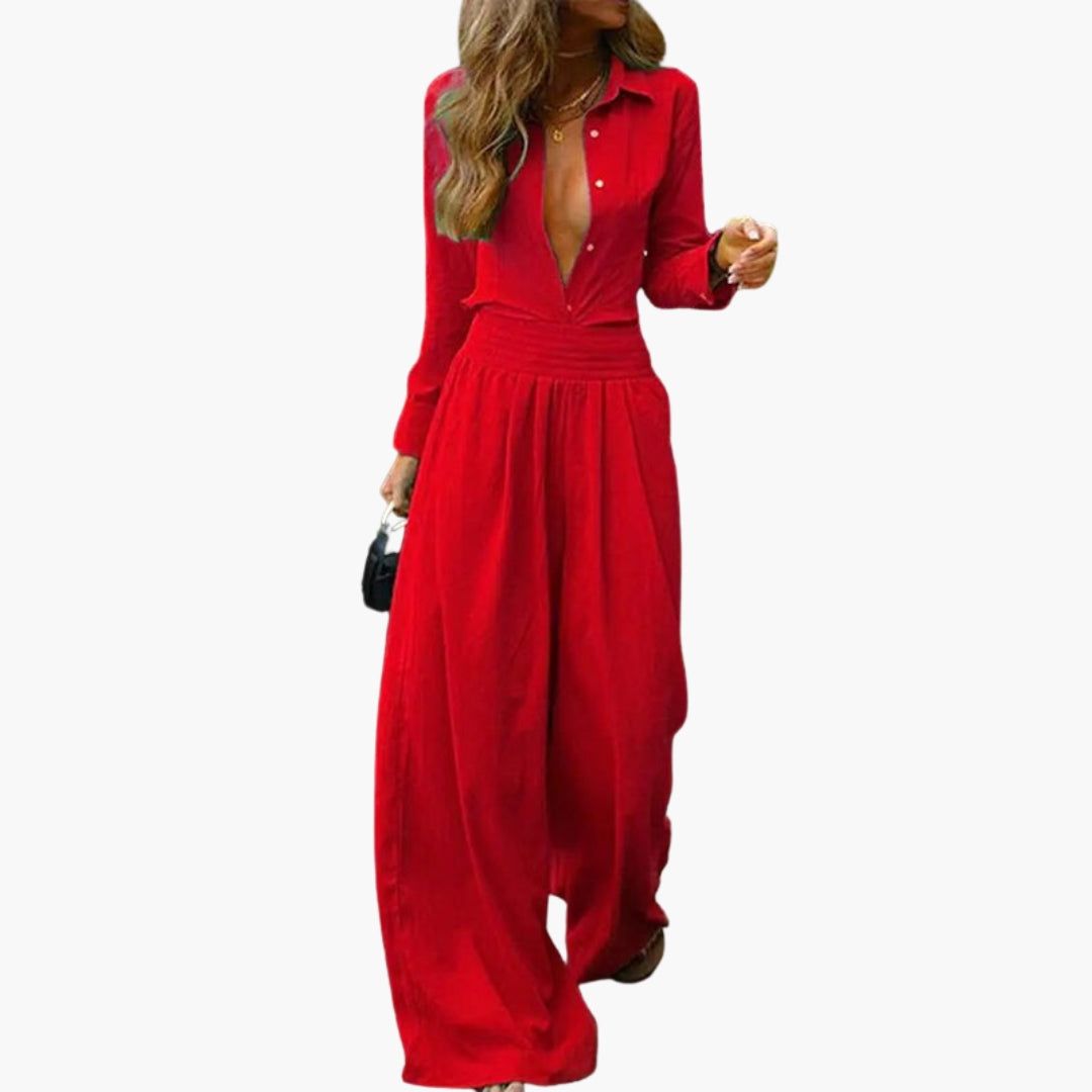 Combinaison femme avec col chemise boutonnée