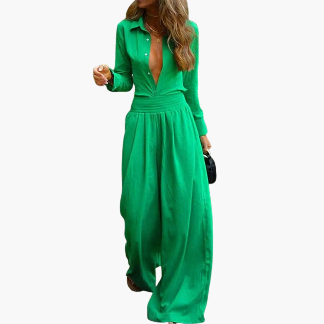 Combinaison femme avec col chemise boutonnée