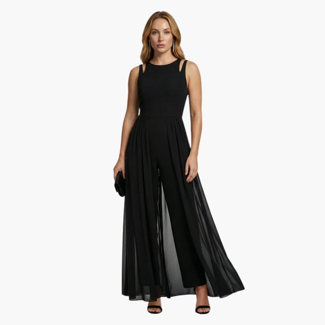 Tuta donna con collo rotondo e gambe larghe
