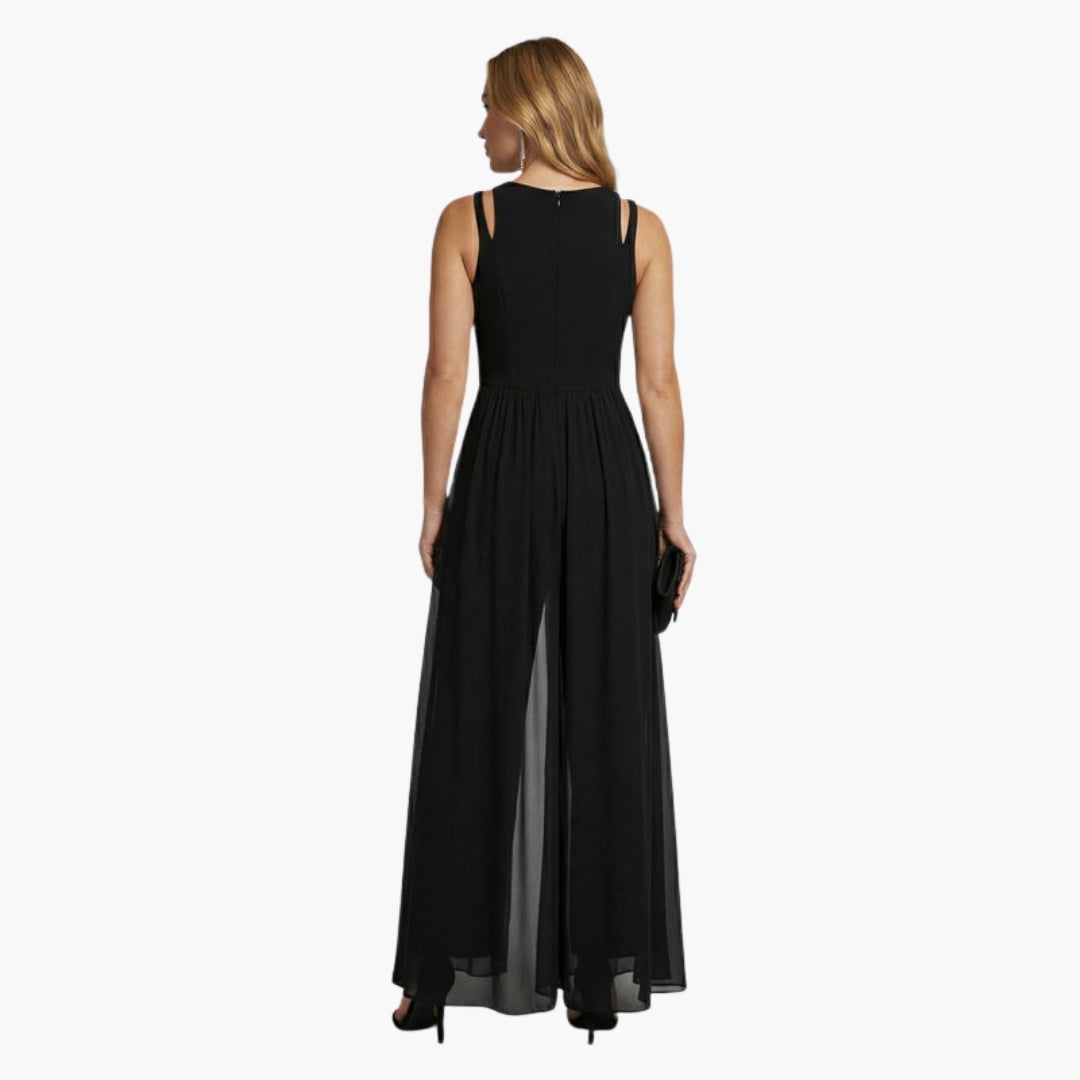 Tuta donna con collo rotondo e gambe larghe
