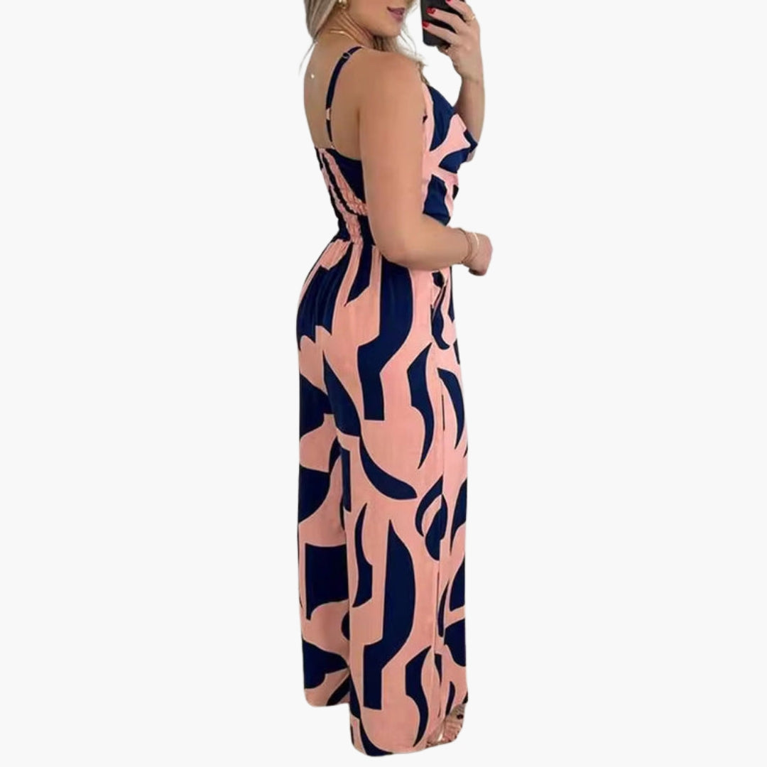 Tuta donna con scollo drappeggiato e gambe larghe
