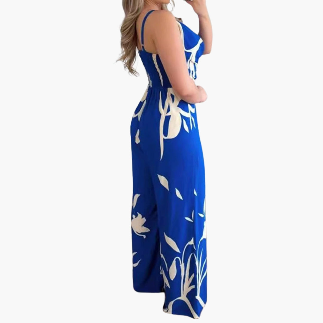 Tuta donna con scollo drappeggiato e gambe larghe