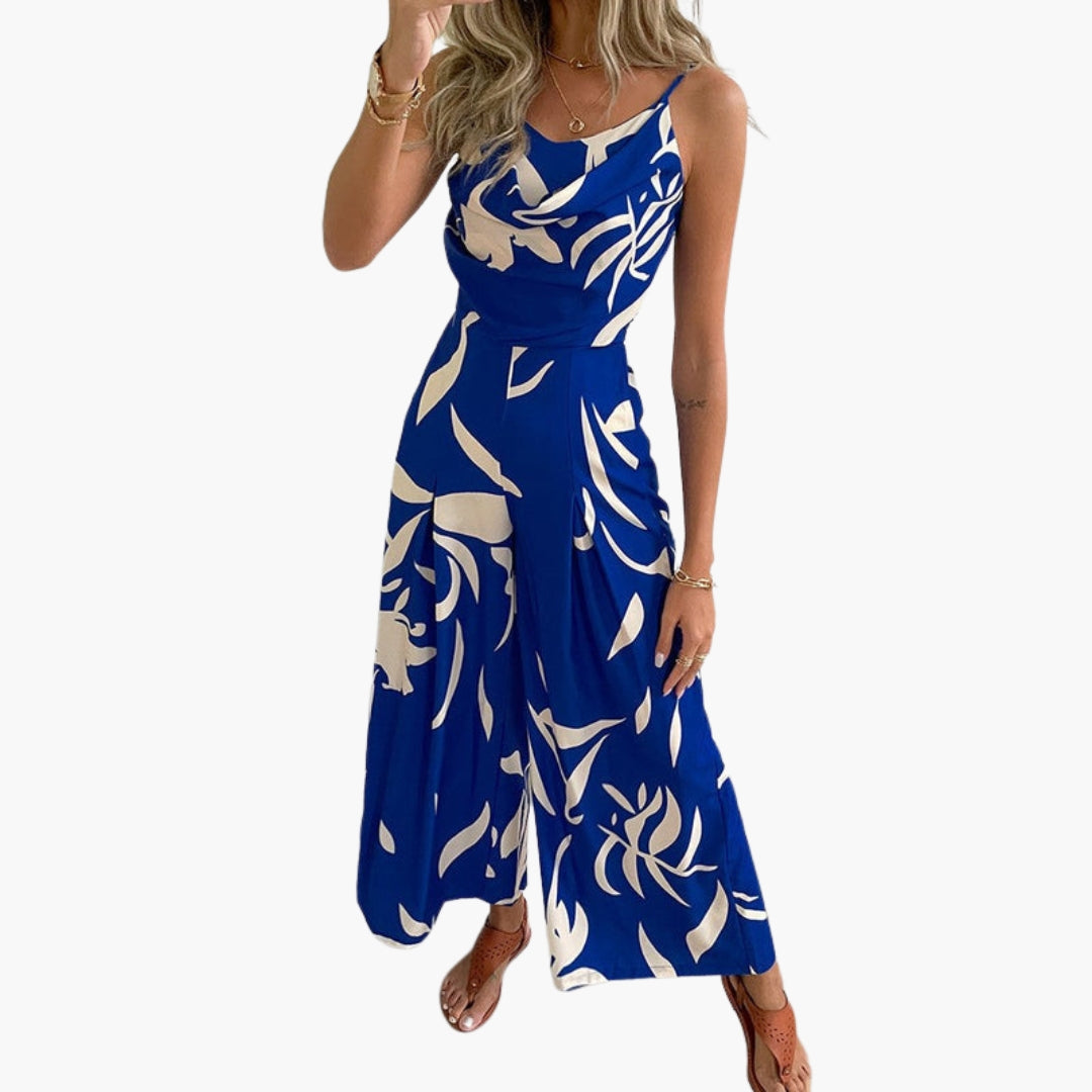 Tuta donna con scollo drappeggiato e gambe larghe