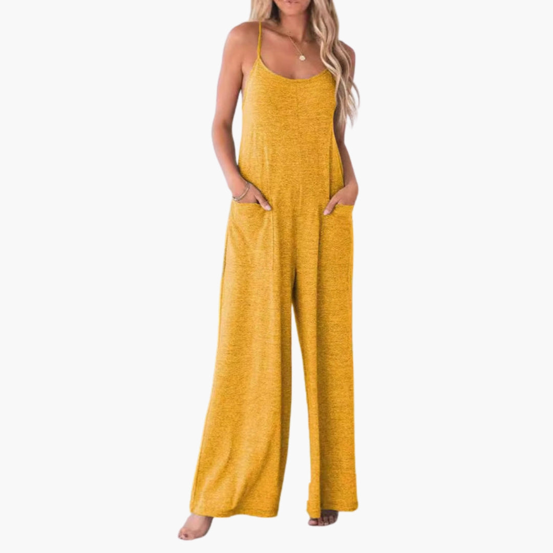 Macacão feminino com alças finas e bolsos