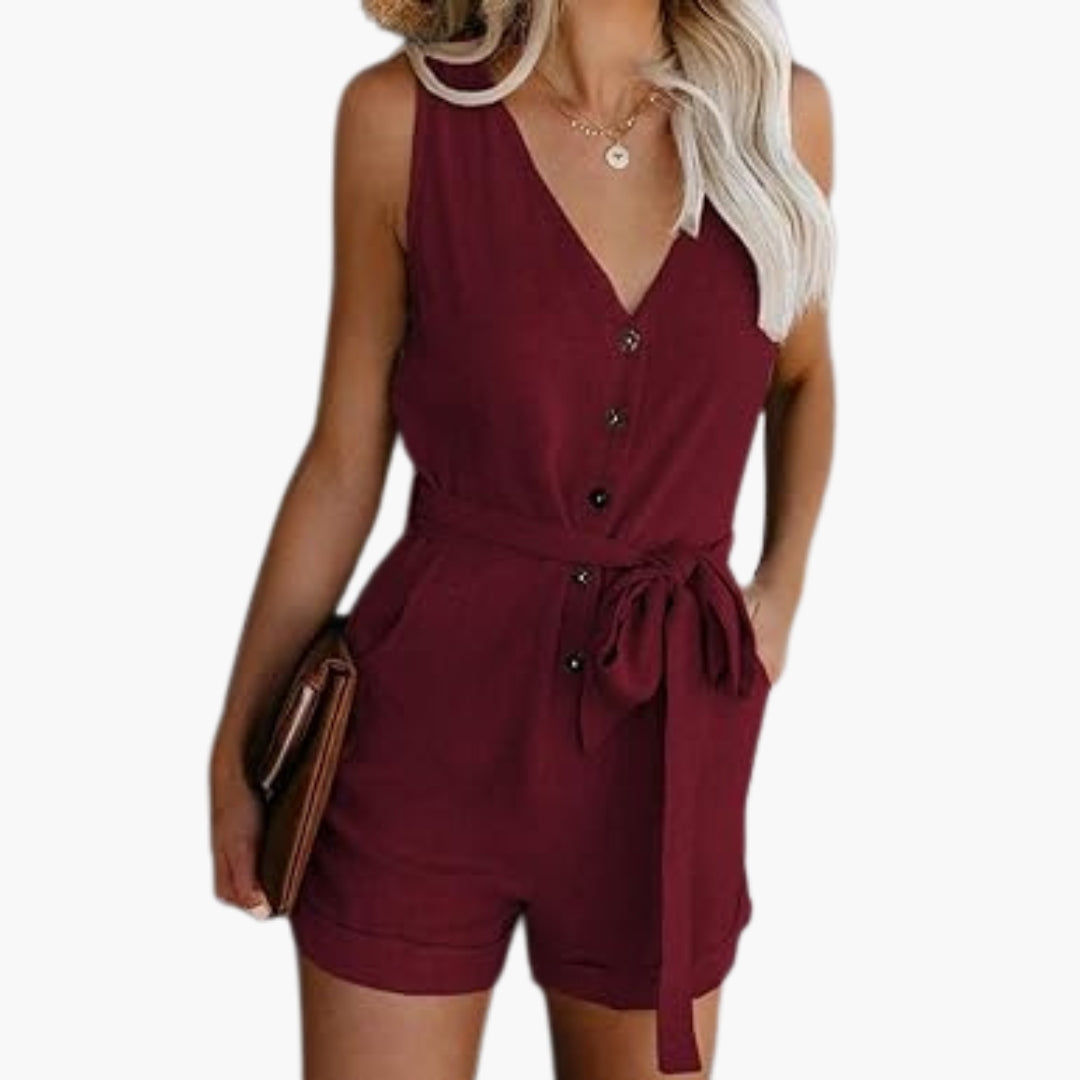Combinaison femme boutonnée devant avec col V