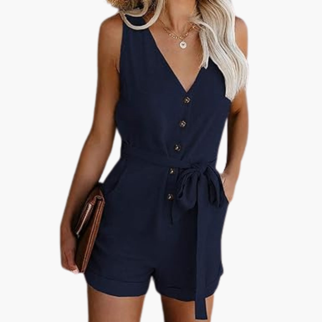 Combinaison femme boutonnée devant avec col V